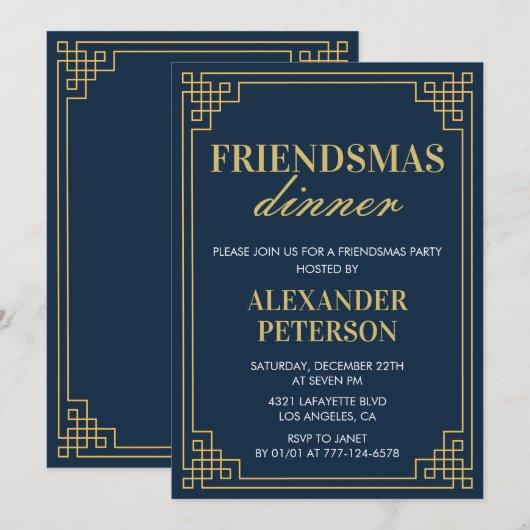 Invitations d'amis Dîner Marine Gold (Devant / Derrière)