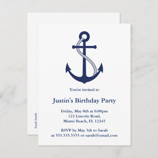 Invitations d'Ancre bleu marine moderne (Devant / Derrière)