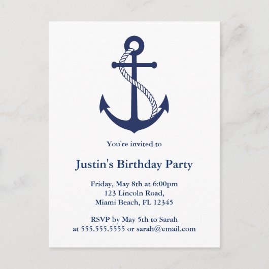 Invitations d'Ancre bleu marine moderne (Devant)