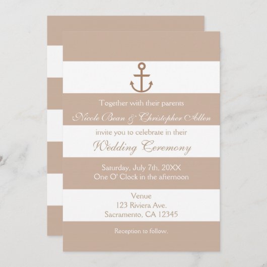 Invitations d'Ancres Brown et à rayures blanches (Devant / Derrière)