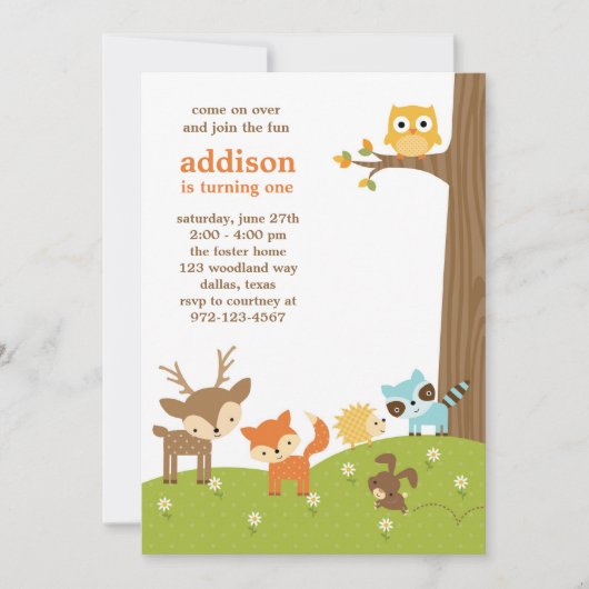 Invitations d'animaux de bois mignons (Devant)