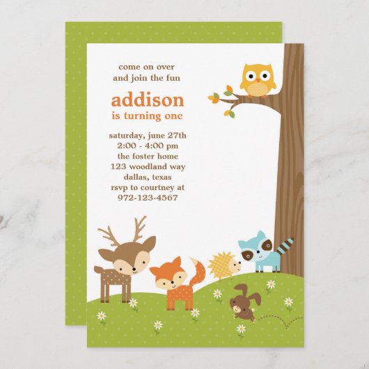 Invitations d'animaux de bois mignons (Devant / Derrière)