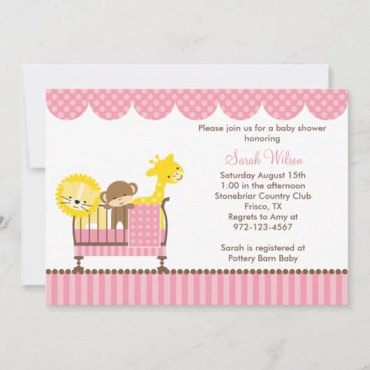 Invitations d'animaux de la Jungle en Crib (rose) (Devant)