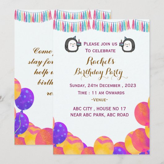 Invitations d'anniversaire (Devant / Derrière)