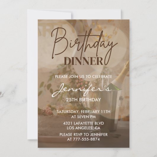 invitations d'anniversaire 25 ans dîner d'annivers (Devant)