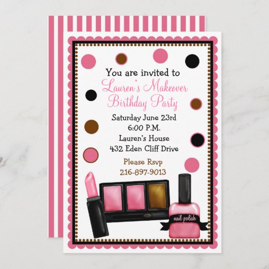 Invitations d'anniversaire à faire un maquillage (Devant / Derrière)
