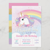 Invitations d'anniversaire à l'Unicorne Rainbow Gi (Devant / Derrière)
