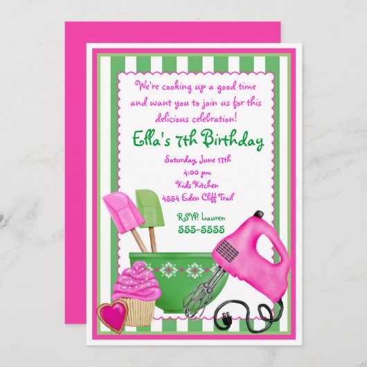 Invitations d'anniversaire à Shabby Chic Baking (Devant / Derrière)