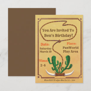 Invitations d'anniversaire à thème Cowboy