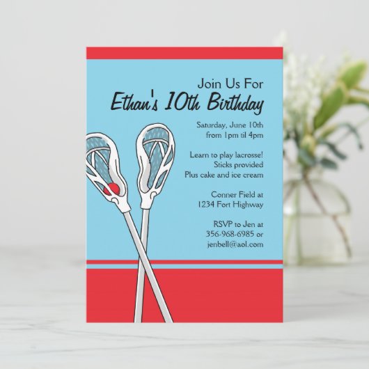 Invitations d'anniversaire à thème de crosse rouge (Debout devant)