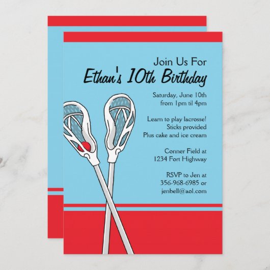 Invitations d'anniversaire à thème de crosse rouge (Devant / Derrière)