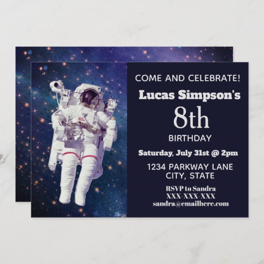 Invitations d'anniversaire à thème pour l'espace a (Devant / Derrière)