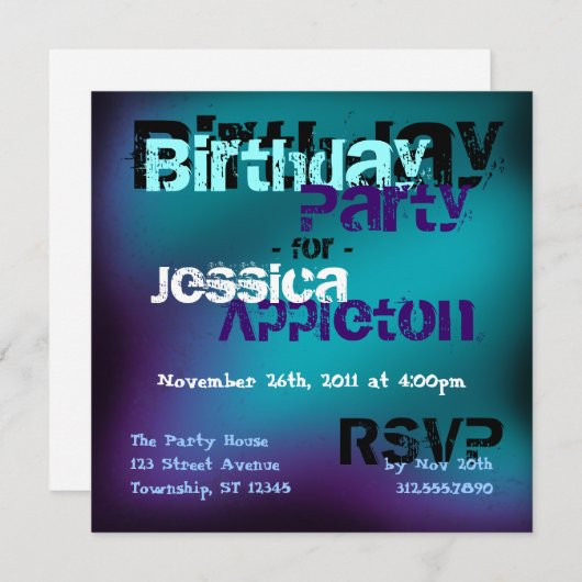 Invitations d'anniversaire Abstrait Turquoise et v (Devant / Derrière)