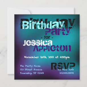 Invitations d'anniversaire Abstrait Turquoise et v