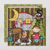 Invitations d'anniversaire au camping pour filles  (Devant / Derrière)