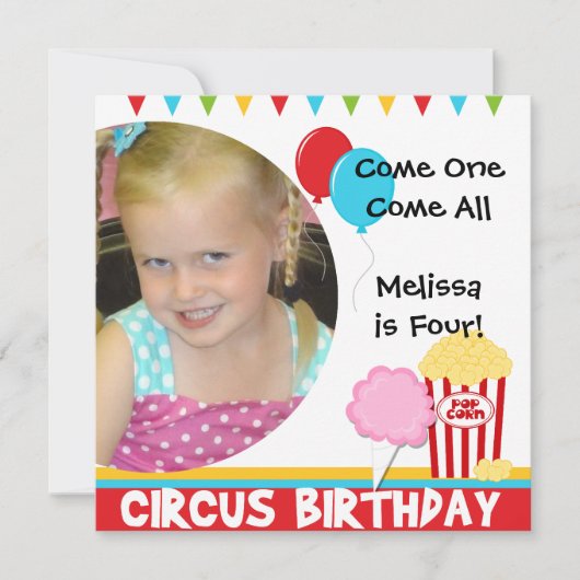 Invitations d'anniversaire au Cirque Photo Customi (Devant)