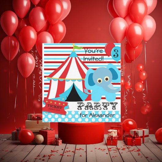 Invitations d'anniversaire au cirque rouge, blanc