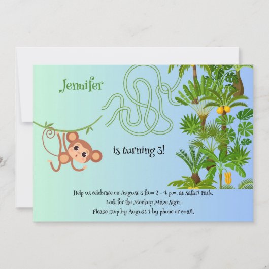Invitations d'anniversaire au singe et à la banane (Devant)