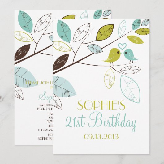 Invitations d'anniversaire aux oiseaux de Lovebird (Devant / Derrière)