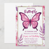 invitations d'anniversaire aux papillons roses et (Devant / Derrière)