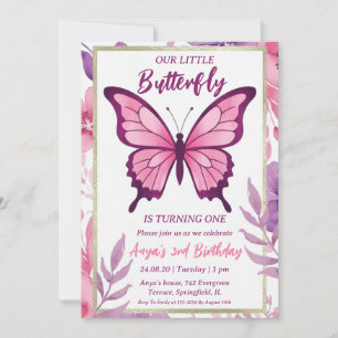 invitations d'anniversaire aux papillons roses et 