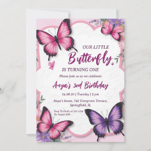 invitations d'anniversaire aux papillons roses et