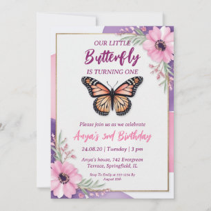 invitations d'anniversaire aux papillons roses et 