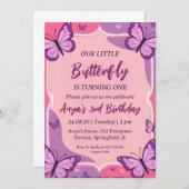 invitations d'anniversaire aux papillons roses et  (Devant / Derrière)