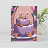 Invitations d'anniversaire aux papillons violets (Debout devant)