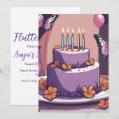 Invitations d'anniversaire aux papillons violets (Devant / Derrière)