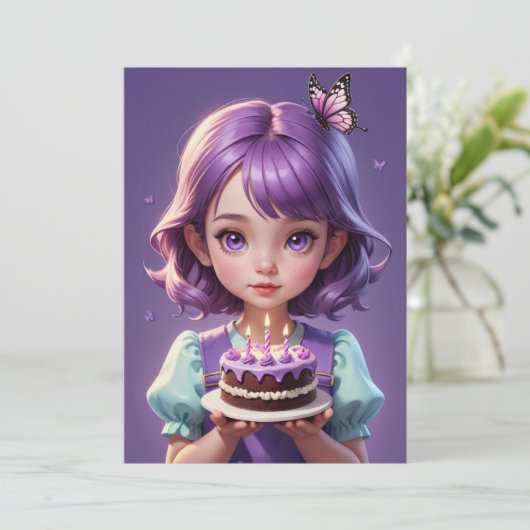 Invitations d'anniversaire aux papillons violets (Debout devant)