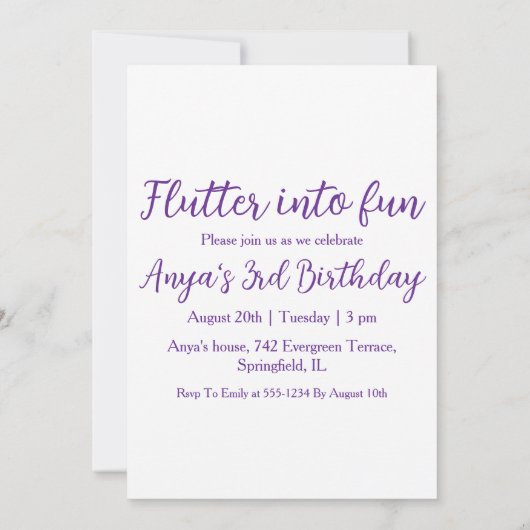 Invitations d'anniversaire aux papillons violets (Dos)