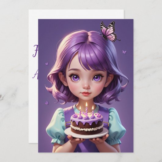 Invitations d'anniversaire aux papillons violets (Devant / Derrière)