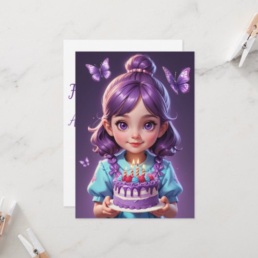 Invitations d'anniversaire aux papillons violets (Devant/Arrière en situation)