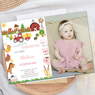 Invitations d'anniversaire Barnyard avec photo