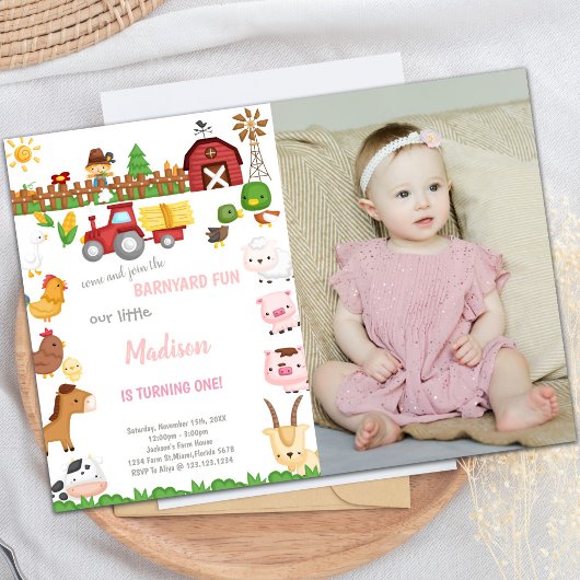 Invitations d'anniversaire Barnyard avec photo