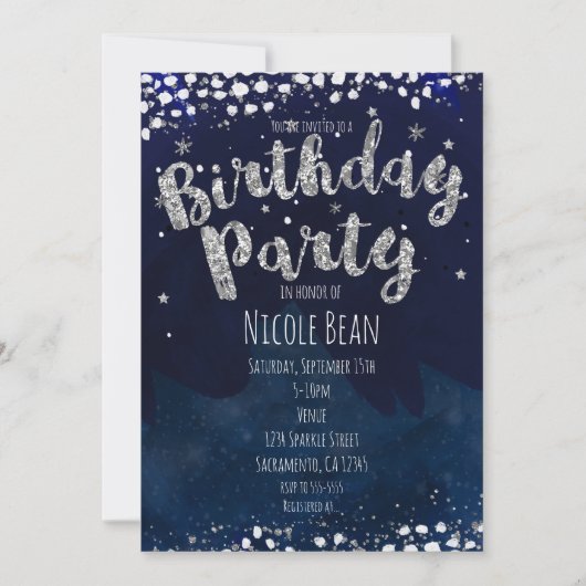 Invitations d'anniversaire Blue & Silver Starry (Devant)
