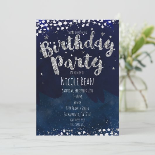 Invitations d'anniversaire Blue & Silver Starry (Debout devant)