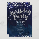 Invitations d'anniversaire Blue & Silver Starry (Devant / Derrière)