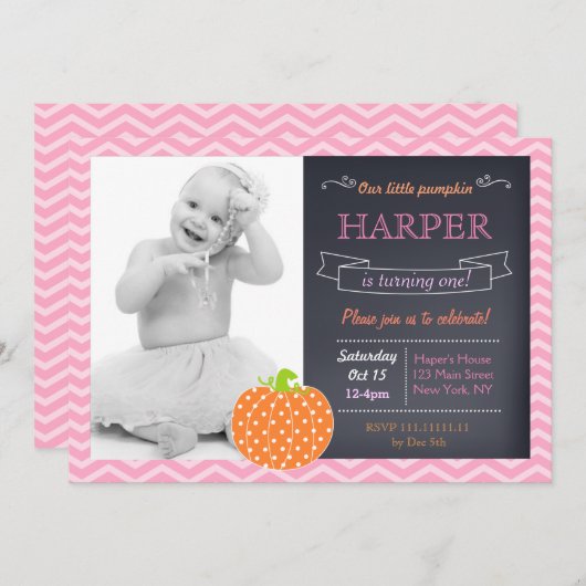 Invitations d'anniversaire Citrouille Chalkboard (Devant / Derrière)