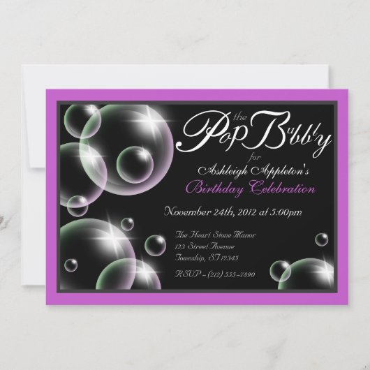 Invitations d'anniversaire Classy "Pop the Bubbly" (Devant)