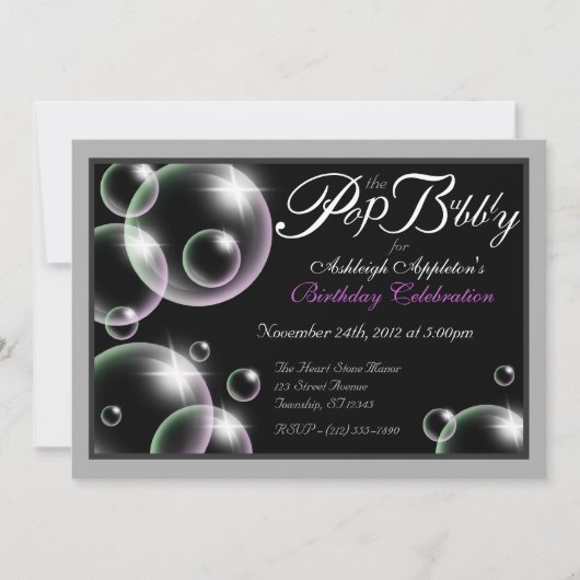 Invitations d'anniversaire Classy "Pop the Bubbly" (Devant)