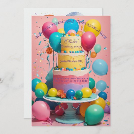 Invitations d'anniversaire : Conception de gâteaux (Devant / Derrière)