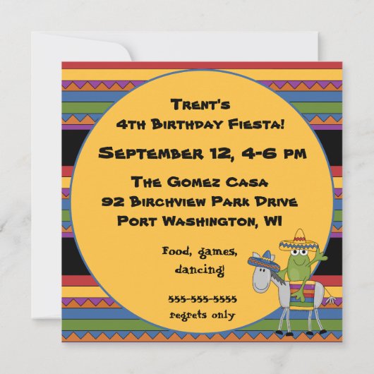 Invitations d'anniversaire Customisées à Fiesta de (Dos)