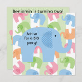 Invitations d'anniversaire Customisées aux éléphan (Devant / Derrière)
