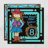 Invitations d'anniversaire customisés par cow-girl (Devant / Derrière)