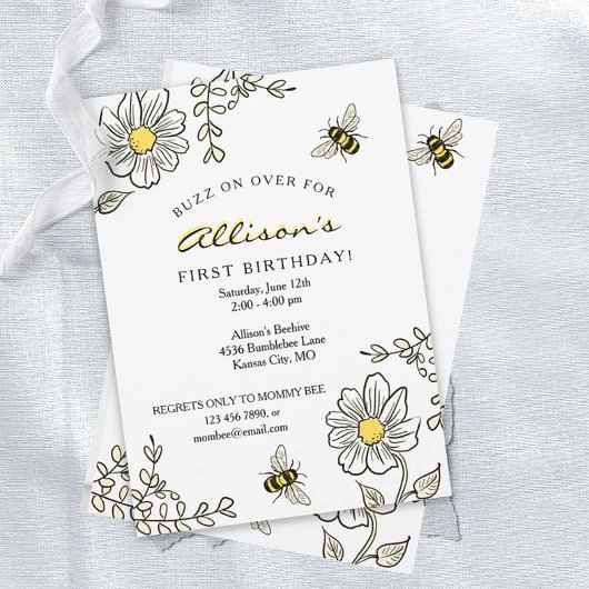 Invitations d'anniversaire d'abeilles pour l'anniv