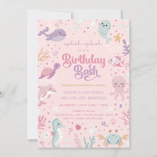 Invitations d'anniversaire d'animal marin. Anniver (Devant)