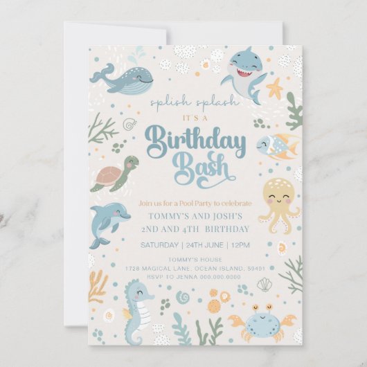Invitations d'anniversaire d'animal marin. Anniver (Devant)