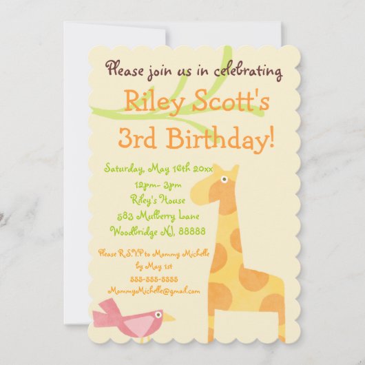 Invitations d'anniversaire d'animaux de la Jungle (Devant)